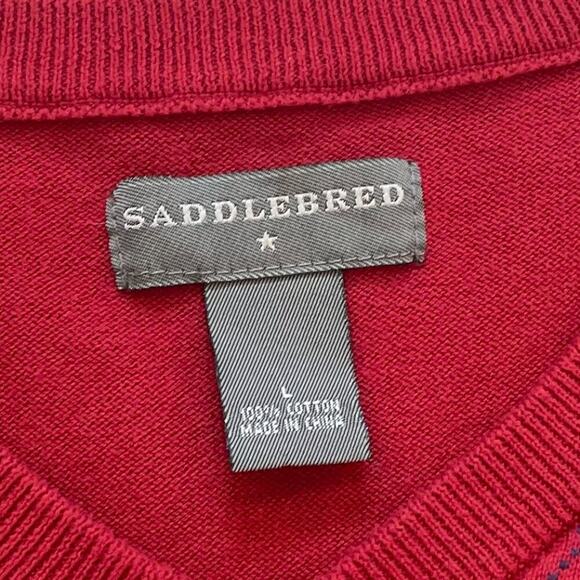 Bundle 2 Saddlebred Cotton Golf Preppy Sweater Vests Blue, Red, Diamond L - Picture 8 of 11